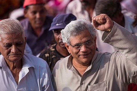CPI M leader Sitaram Yechury during farmers protest march at Azad Maidan on March 12, 2018 in Mumbai.